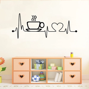 Creative coffee cup and heartbeat line wall decal for kitchen and dining room decor
