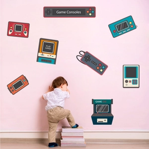 Retro Game Console Wall Stickers Controller Arcade Machine PVC Decals For Kids Room Bedroom Game Room Decor Waterproof Mural