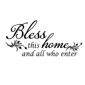 Sticker mural élégant Bless this Home avec motifs de vignes noires pour le salon