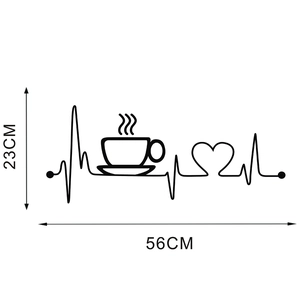 Detail showing dimensions 23x56cm of creative coffee cup heart wall sticker decal