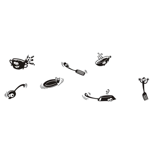 Funny cartoon kitchen utensils wall stickers featuring expressive cups and forks