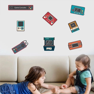 Retro game console wall decals set featuring colorful controllers for room decor