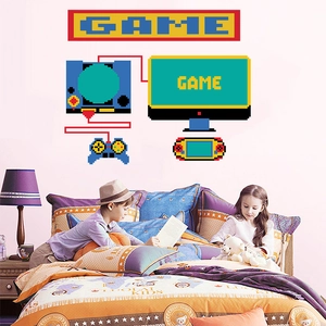 Set di adesivi murali console giochi 8-bit con controller retro e monitor pixel
