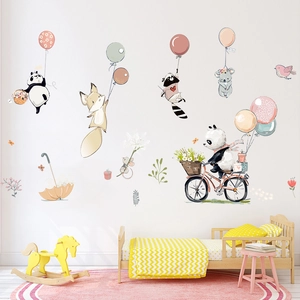 Cartoon animal wall decals with panda and fox for kids bedroom decor and nursery
