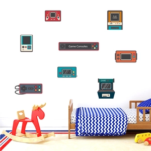 Retro game console wall stickers set for kids room decor featuring joystick and arcade designs