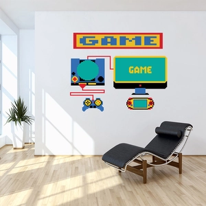 Adesivi da muro console giochi retro 8-bit con controller e pixel art per cameretta
