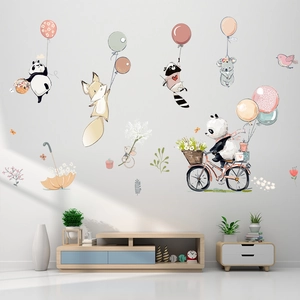 Cute cartoon animal wall stickers with pandas and foxes for nursery wall decor