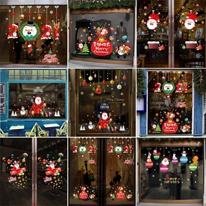 Autocollants de Fenêtre de Noël Statique PVC Père Noël Bonhomme de Neige Renne Flocon de Neige Décoration de Vitrine