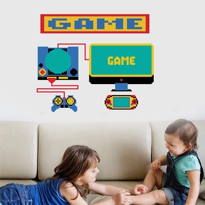 Adesivi murali per cameretta con controller di gioco pixel art e decorazioni retro