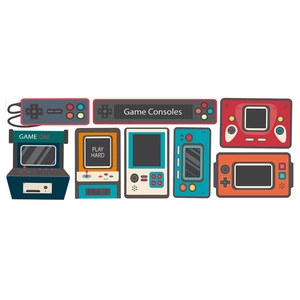 Retro video game console wall stickers featuring arcade and controller vector designs