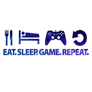 Gamer wall sticker with blue nebula icons featuring Eat Sleep Game Repeat design