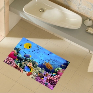 3D ocean landscape non-slip floor mat featuring sea turtles and colorful tropical fish