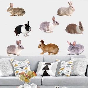 Adhesive realistic rabbit wall stickers in various poses for home nursery decor