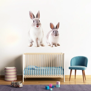 Realistic Rabbit Cartoon Wall Sticker PVC Waterproof Removable Animal Decals For Kids Room Nursery Bedroom Decor