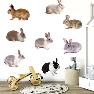 Detailed view of realistic rabbit wall stickers in a cozy child's bedroom setting