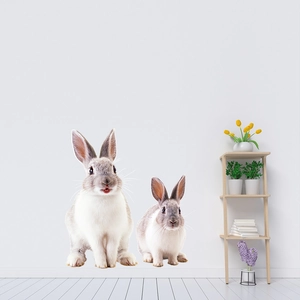 Cute realistic grey and white rabbit wall stickers for cozy home wall decor