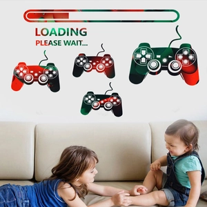 Wandtattoo für Gamer mit Aquarell-Controllern und Ladebalken für die Schlafzimmerdeko