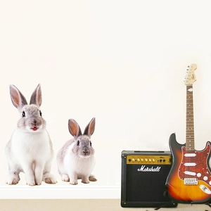 Realistic gray and white bunny wall stickers set for children room wall decor