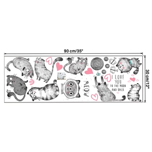 Planche de stickers muraux chat dessinés à la main avec spécifications de 90x30cm