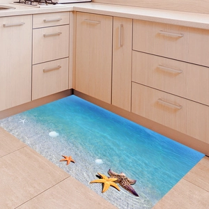Vue macro d'un sticker de sol 3D plage océan avec étoiles de mer et coquillages
