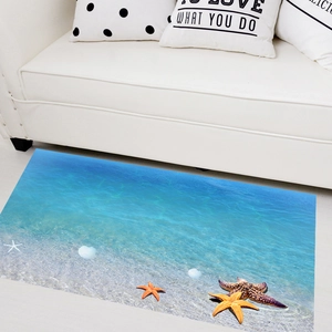 Tapis de sol 3D plage océan avec étoiles de mer et coquillages pour salon maison