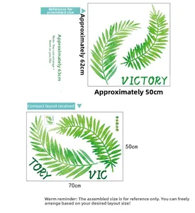 DIY green leaf wall stickers showing layout dimensions and finished victory leaf design