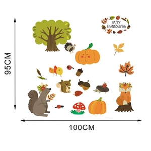 Detailed view of Thanksgiving wall stickers with fox, squirrel, turkey and autumn theme