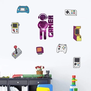 Gamer wall decal set with game controllers and retro consoles for children's room decor