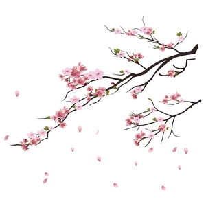 Pink plum blossom flower branch wall stickers with falling petals for home decoration