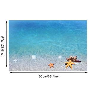 Détail d'un autocollant mural océan avec étoiles de mer et sable, taille 90x57cm
