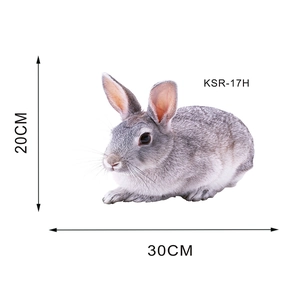 Detailed realistic gray rabbit wall sticker KSR-17H measuring 20cm by 30cm for home decor