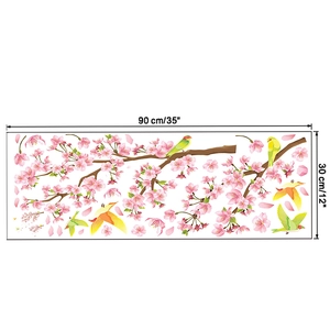 Détail des stickers muraux branche de cerisier et oiseaux, dimensions 90x30 cm