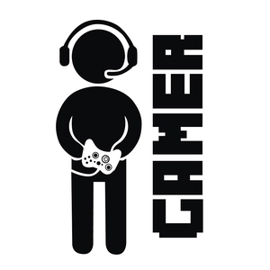 Self-adhesive gamer wall sticker with headset silhouette and pixel font for bedroom decor