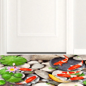 Tapis de sol 3D réaliste avec étang de carpes koï et fleurs de lotus pour décoration