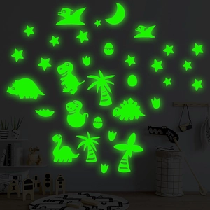 Glow in the dark dinosaur wall stickers with stars and moon for kids bedroom decor