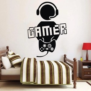 Gamer wall decal featuring a headset and game controller for bedroom wall decor
