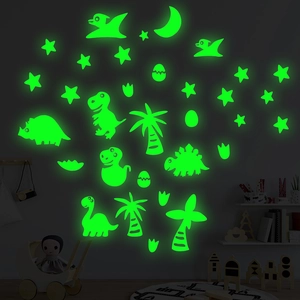 Luminous dinosaur world wall stickers with stars and moon glowing in the dark for kids room
