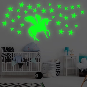 Leuchtende Einhorn Pegasus Stern Wandaufkleber Leuchten Im Dunkeln PVC Wandtattoos Für Kinderzimmer Schlafzimmer Heimdekoration