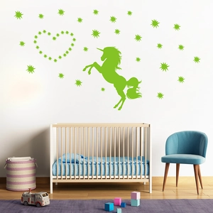 Luminous unicorn wall sticker set with glowing stars for children room decoration
