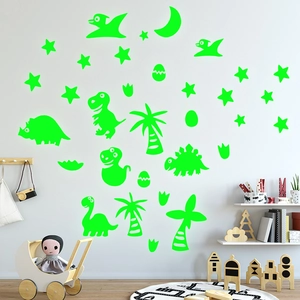 Luminous dinosaur world wall stickers with stars and moon for children room decoration