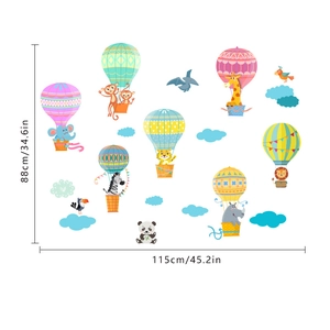 Detailed size chart for cartoon animal hot air balloon wall stickers 115x88cm cover
