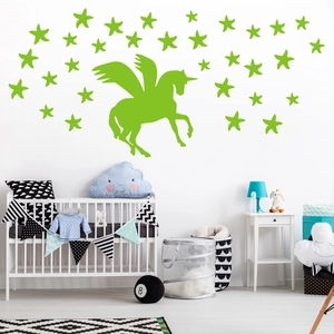 Leuchtende Einhorn und Sterne Wandaufkleber Set für Kinderzimmer Wanddekoration