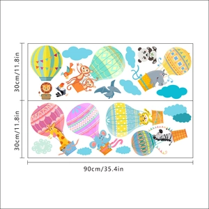 Cartoon animal hot air balloon wall stickers featuring lion and elephant for nursery room décor