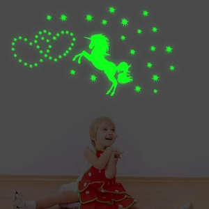 Luminous Glow In The Dark Unicorn Wall Stickers With Stars And Hearts For Kids Bedroom Nursery PVC Decorative Decals