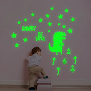 Glow In The Dark Dinosaur Stars Wall Stickers Luminous PVC Removable Wall Decals For Kids Room Nursery Bedroom Decoration