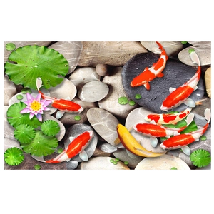 Détail du design 3D de carpes koi et lotus pour stickers de sol et muraux