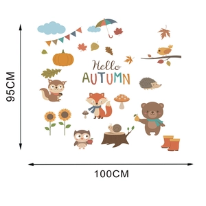 Cartoon forest animal wall sticker set with squirrel and bear measuring 100cm by 95cm