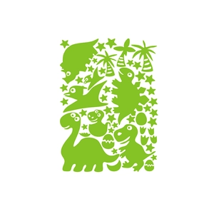 Luminous green cartoon dinosaur wall stickers for kids room decor with stars and trees