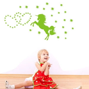Luminous cartoon unicorn and star wall stickers for kids room decor with heart patterns