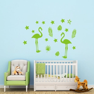 Adesivi murali luminosi con fenicotteri e foglie tropicali per decorazione cameretta